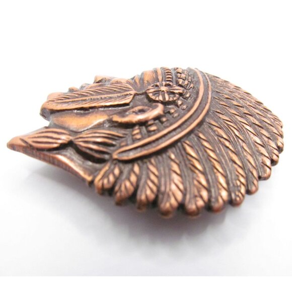 Vintage Copper Native American Chief Profile Pin Brooch - Picture 3 of 11
